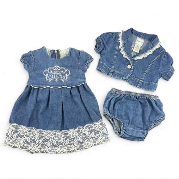 Guess Infant Blue Denim Outfit with Lace size 6-9 months - Picture 1 of 7